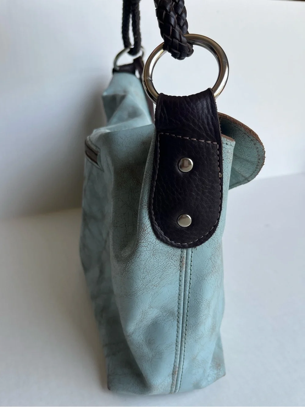 Henri Lou Turquoise Distressed Leather Boho Western Hobo Shoulder Bag